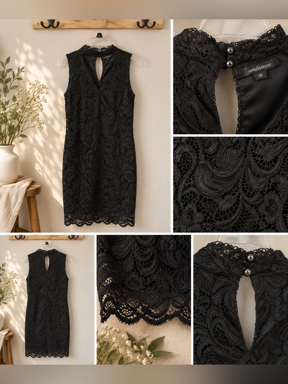 Ambiance Black Lace Sheath Dress – Size M